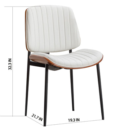 Dining Chairs (Set of 2) Mid-Century Modern Retro Faux Leather Chair With Bentwood Upholstered Seat Metal Legs Adjustable Foot For Kitchen Dining Room Chairs - White