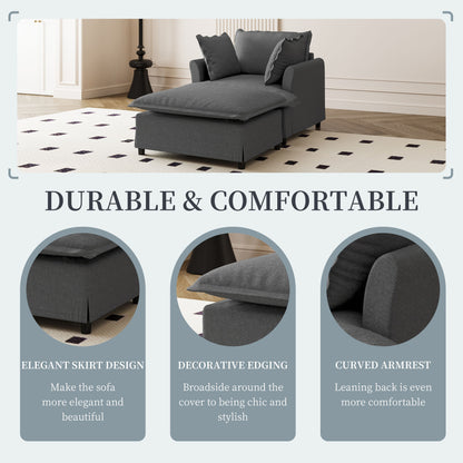 Oversized Chaise Lounge Indoor Single Sofa Bed With Wide Seat, Upholstered Lazy Sleeper Armchair With Movable Ottoman Reading Couch Set - Gray