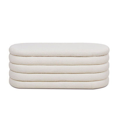 Fuji - Upholstered Oval Storage Bench - Ivory White