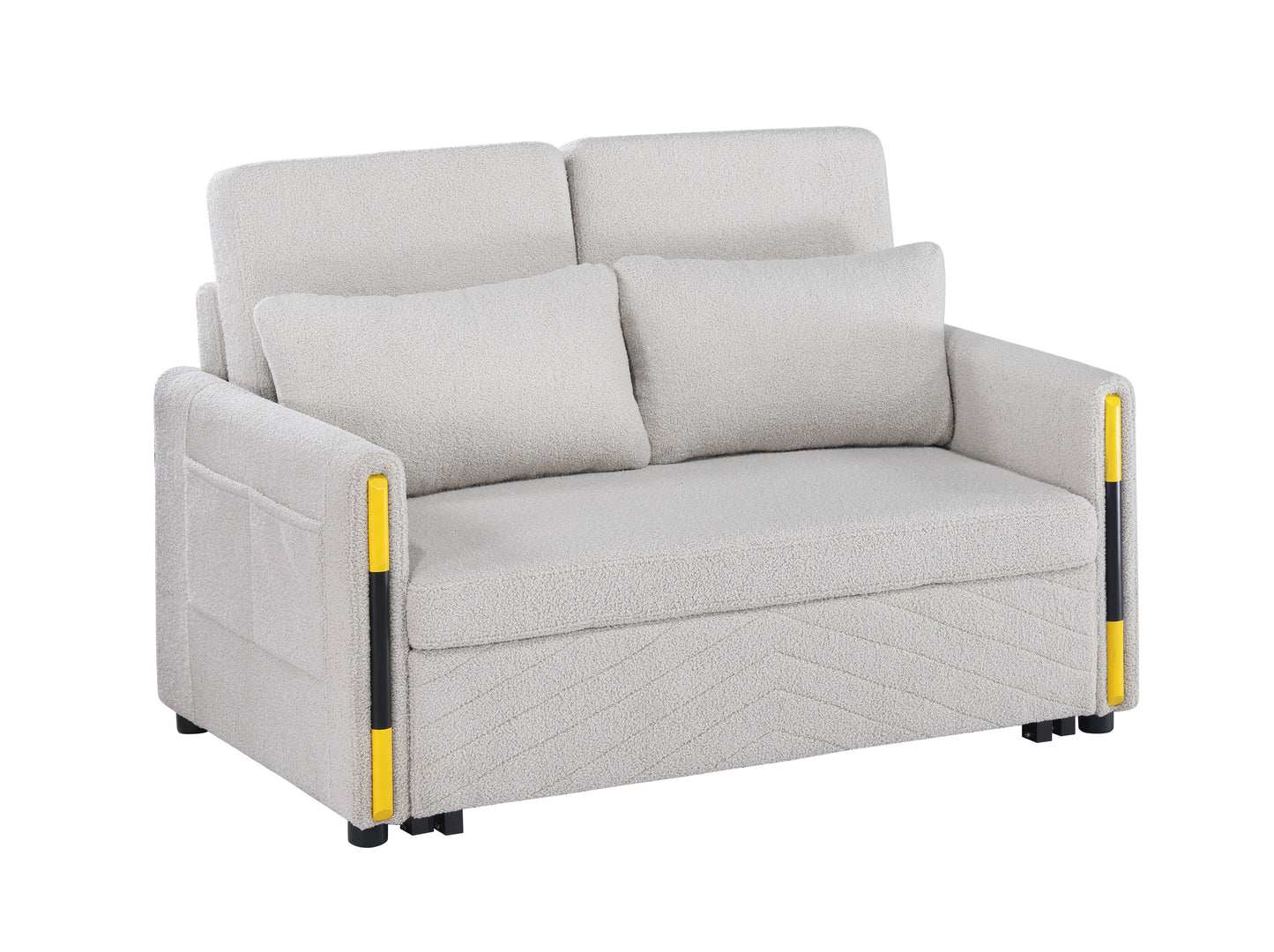 Percy - Teddy Velvet Sleeper Loveseat With Dual - Pull Sleeper Design - Beige