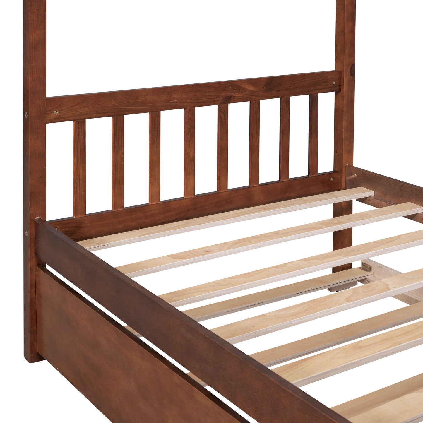 Twin Size House Bed With Twin Size Trundle - Walnut