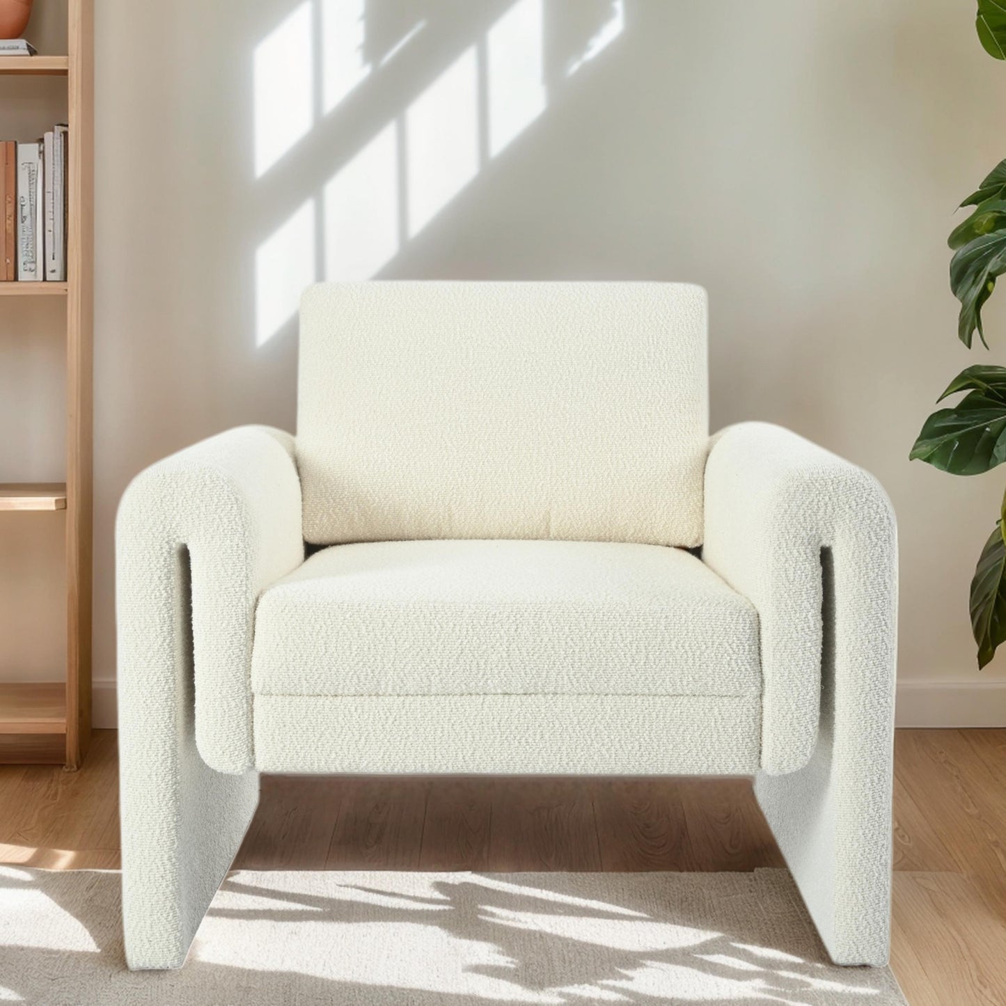 Modern Boucle Upholstered Accent Chair Luxurious Comfort & Sturdy Support, Solid Wood Frame - Ivory