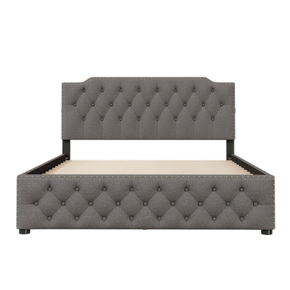 Queen Size Upholstered Platform Bed With 2 Drawers And 2 Sets Of USB Ports On Each Side - Gray