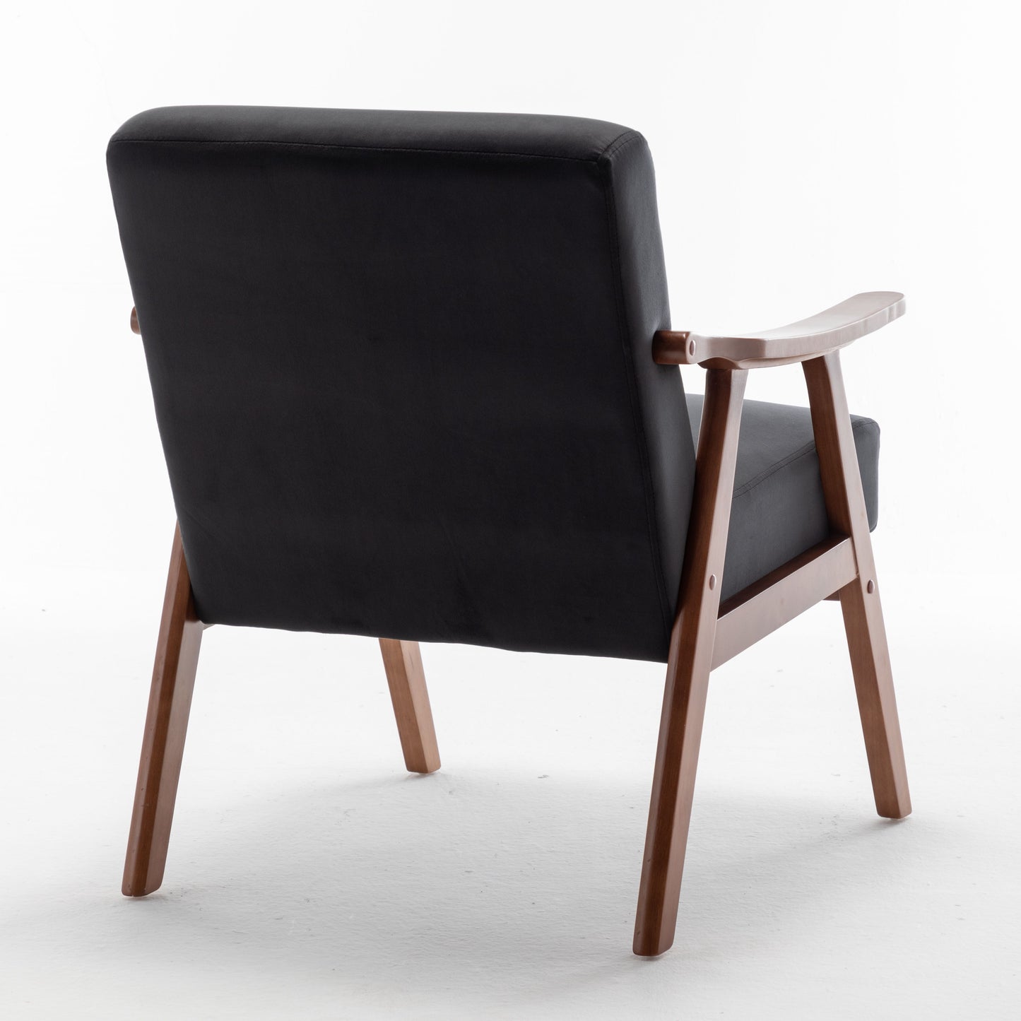 Mid Century Modern Wingback Accent Chair With Solid Wood Frame And Extra Thick Backrest - Lounge Chair For Living Room, Bedroom - Black
