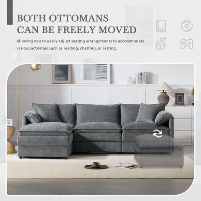 Modular Sectional With Deep And Wide Seat, L Shaped Cloud Couch Set With Double Cushions 4 Seat Sofa With Movable Ottoman Oversized - Dark Gray
