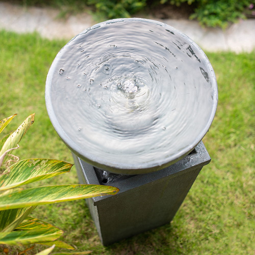 Polyresin Zen Bowl Water Fountain, Outdoor Bird Feeder / Bath Fountains, Relaxing Water Feature For Garden Lawn Backyard Porch - Gray