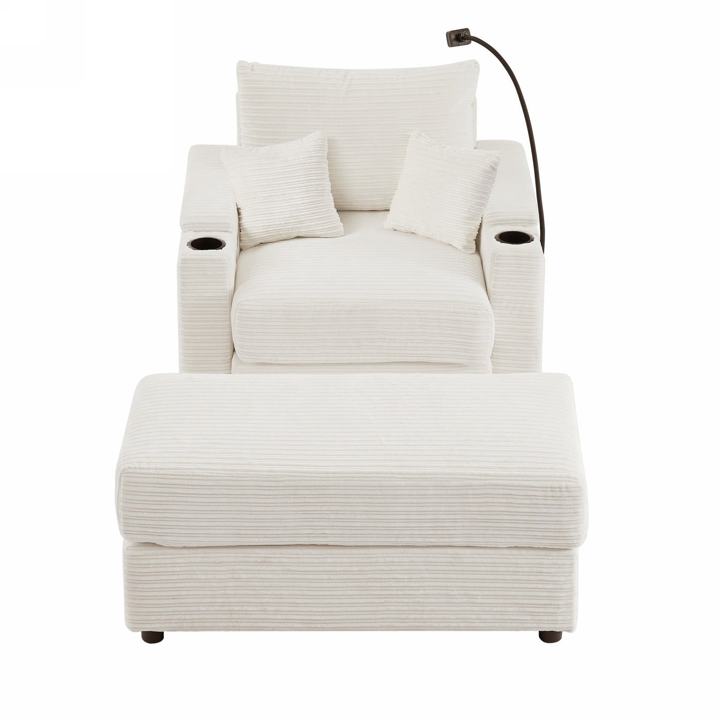 Modern Style Single Sofa Sofa Couch With Storage Space, A Movable Ottoman, Two USB Ports, Two Cup Holders, A Phone Holder For Living Room - Beige