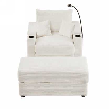 Modern Style Single Sofa Sofa Couch With Storage Space, A Movable Ottoman, Two USB Ports, Two Cup Holders, A Phone Holder For Living Room - Beige