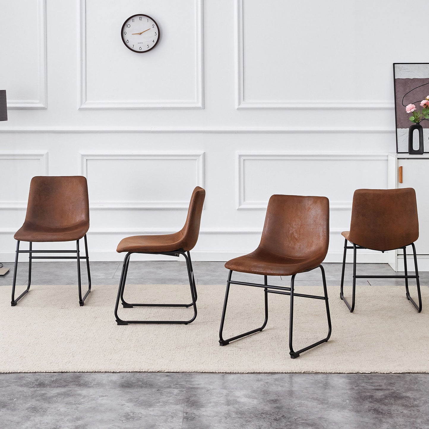(Set of 4) Retro Chairs, Comfortable Bar Stools, Suitable For Industrial And Vintage Style Environments - Brown