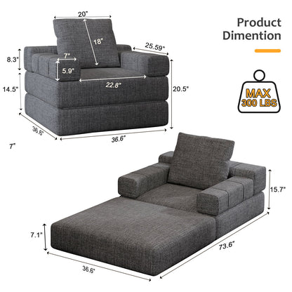 Single Sofa Chair That Converts To A Single Sofa Bed For Living Room, Guest Room, Playroom - Dark Gray