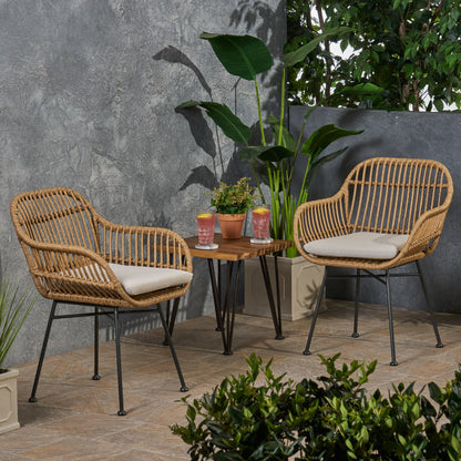 Outdoor Rattan Accent Chair With Metal Legs - Beige