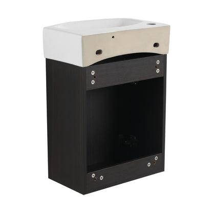 Modern 16" Bathroom Vanity Sink Combo With Ceramic Sink And Cabinet For Small Spaces - Black