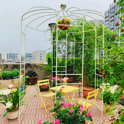 Metal Garden Arch Iron Garden Arbors Gazebo Dia High Birdcage Shape Pergola Pavilion For Wedding Ceremony - Cream White