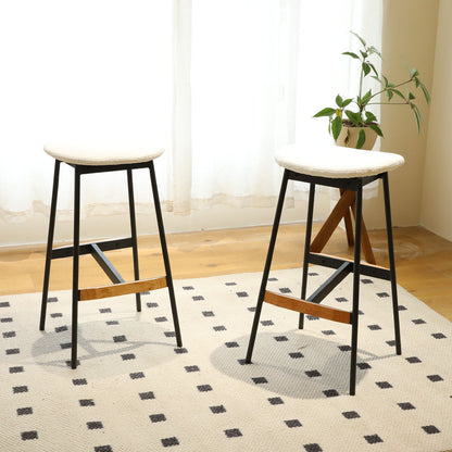 Modern Bar Stools Comfortable & Stylish Counter Height And Bar Height Bar Stools, Soft Fabric Upholstered, Backless For Kitchen, Dining Room Bar Chairs (Set of 2) - White
