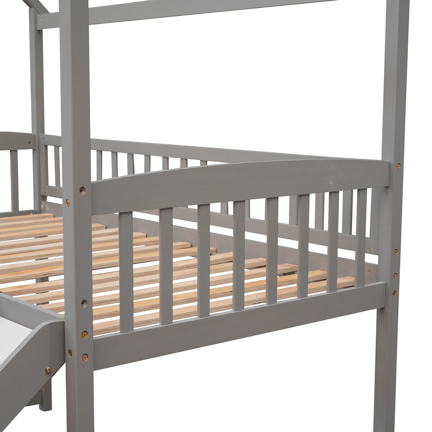 Twin House Loft Bed With Slide - Gray