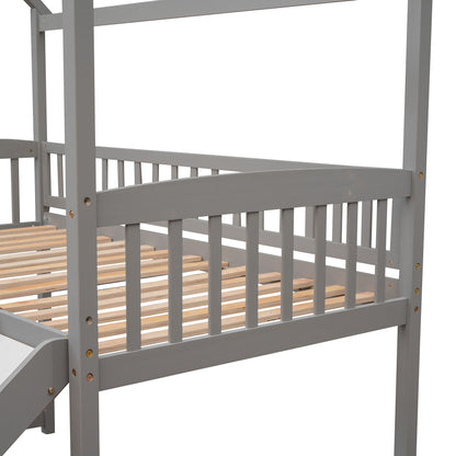 Twin House Loft Bed With Slide - Gray