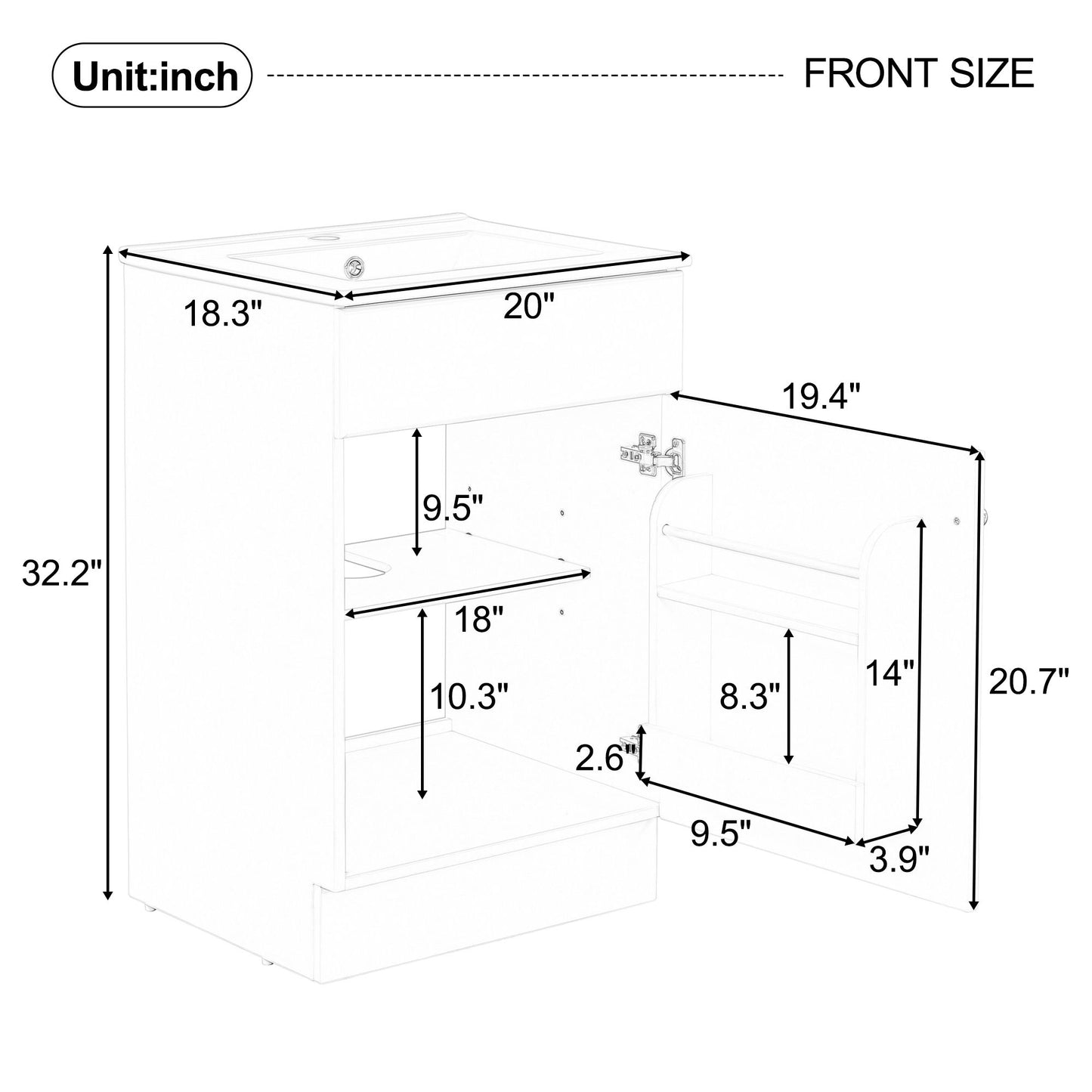 20" Bathroom Vanity With Sink, Freestanding Cabinet With Door Shelf And Adjustable Shelf, And Ceramic Construction - Green