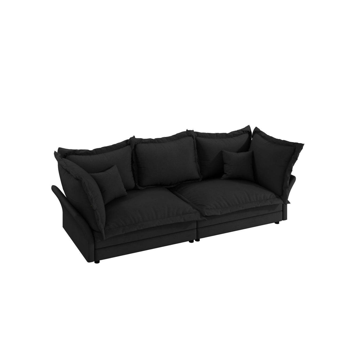 Modern Comfy Upholstered Sofa Cloud Couch, Deep Seat Couches With Multiple Large Soft Pillows, Convertible Deep Seat Chaise Longue For Living Room - Black