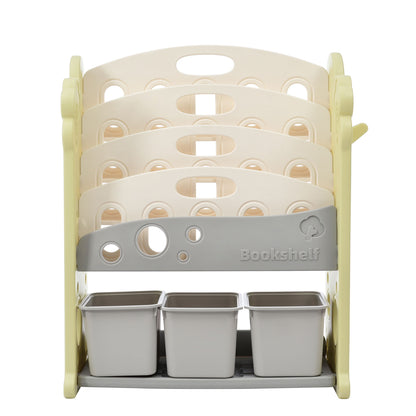 Kids Bookshelf Toy Storage Organizer With 17 Bins And 5 Bookshelves, Multi-Functional Nursery Organizer Kids Furniture Set Toy Storage Cabinet Unit With HDPE SheLF And Bins - Light Green