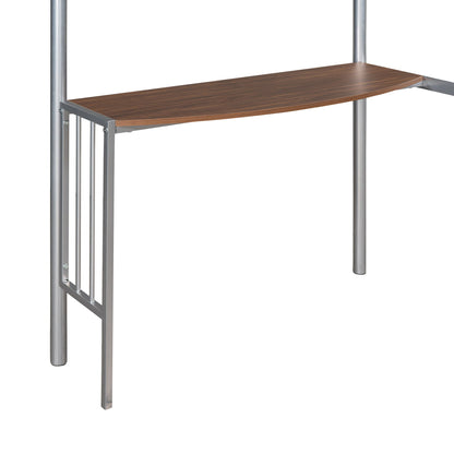 Twin Over Full Bunk Bed With Desk, Ladder And Quality Slats For Bedroom - Silver