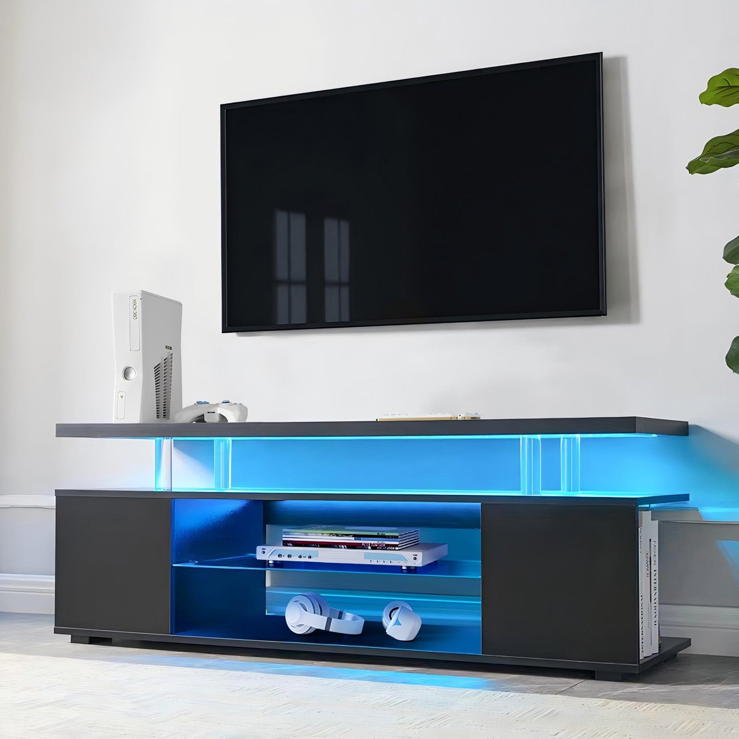 TV Stand For 60" TV LED Gaming Entertainment Center Media Storage Console Table With Large Side Cabinet For Living Room - Black