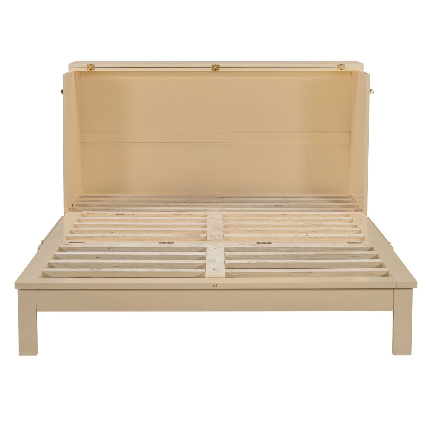 Queen Size Murphy Bed With Large Drawers, Gold