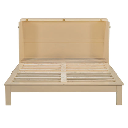 Queen Size Murphy Bed With Large Drawers, Gold
