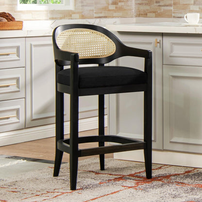 Americana - Mid-Century Modern Cane Back Bar Stool - Jet Black