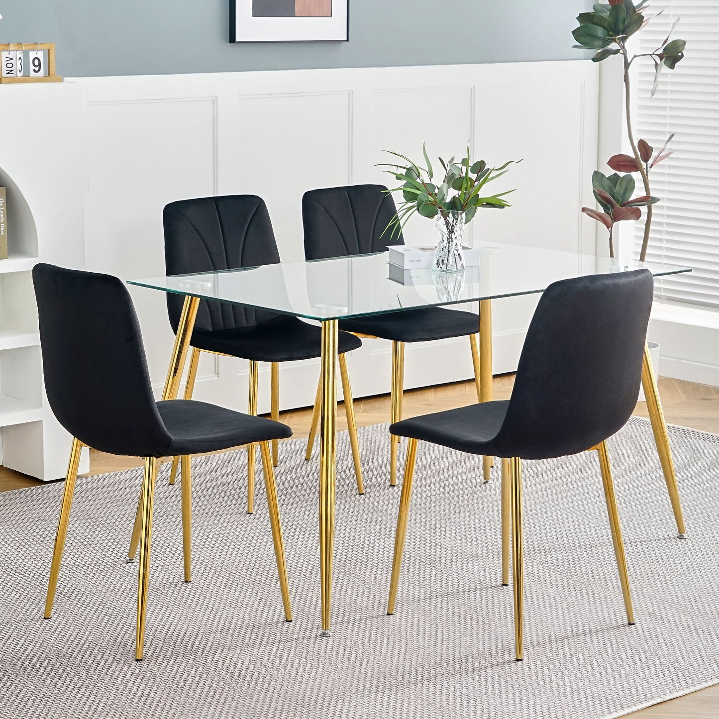 Modern Light Luxury Dining Chair With Gold Metal Legs (Set of 4) - Black