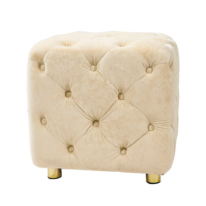 Modern Velvet Upholstered Ottoman, Exquisite Small End Table, Soft Foot Stool, Dressing Makeup Chair, Comfortable Seat For Living Room, Bedroom, Entrance - Beige