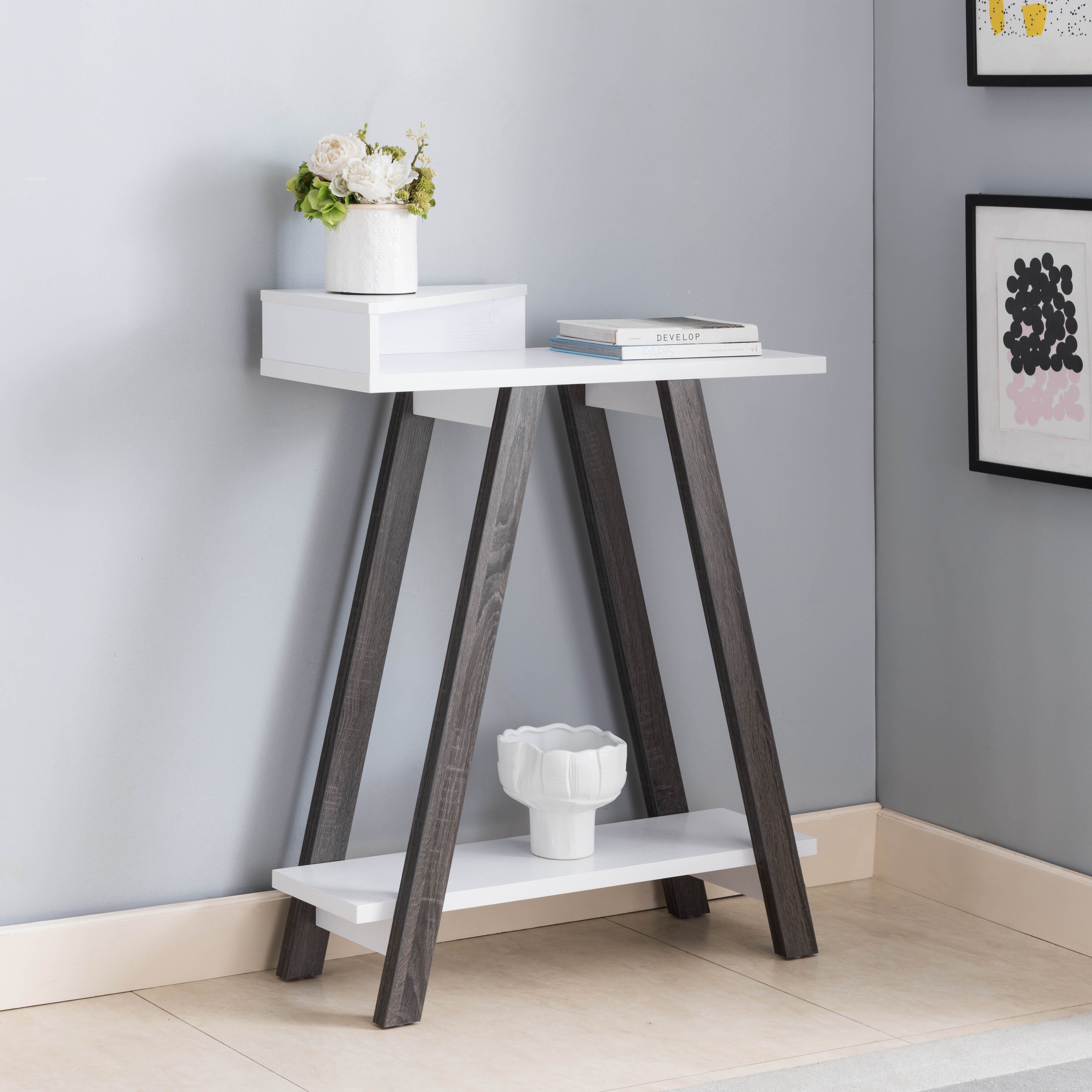 Contemporary Two Toned Console Table With Two Shelves - White / Gray