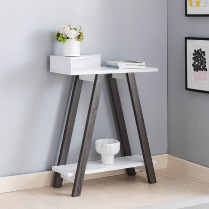 Contemporary Two Toned Console Table With Two Shelves - White / Gray
