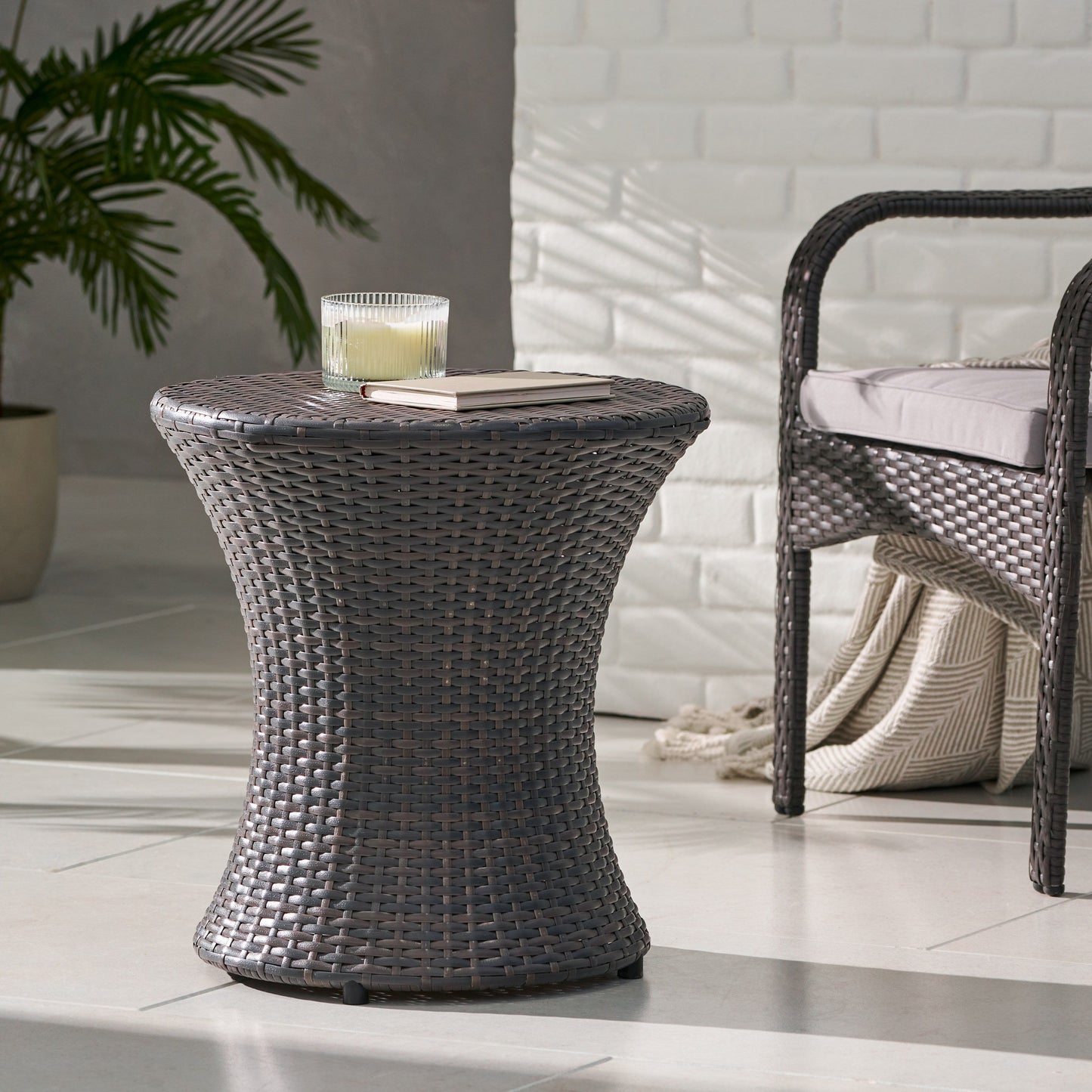 Thrive - Hourglass Rattan Table With No Glass Top - Gray