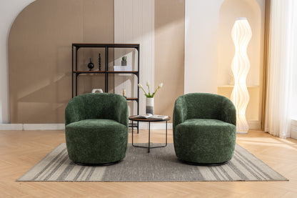 Chenille Fabric Swivel Accent Armchair Barrel Chair With Black Powder Coating Metal Ring - Green
