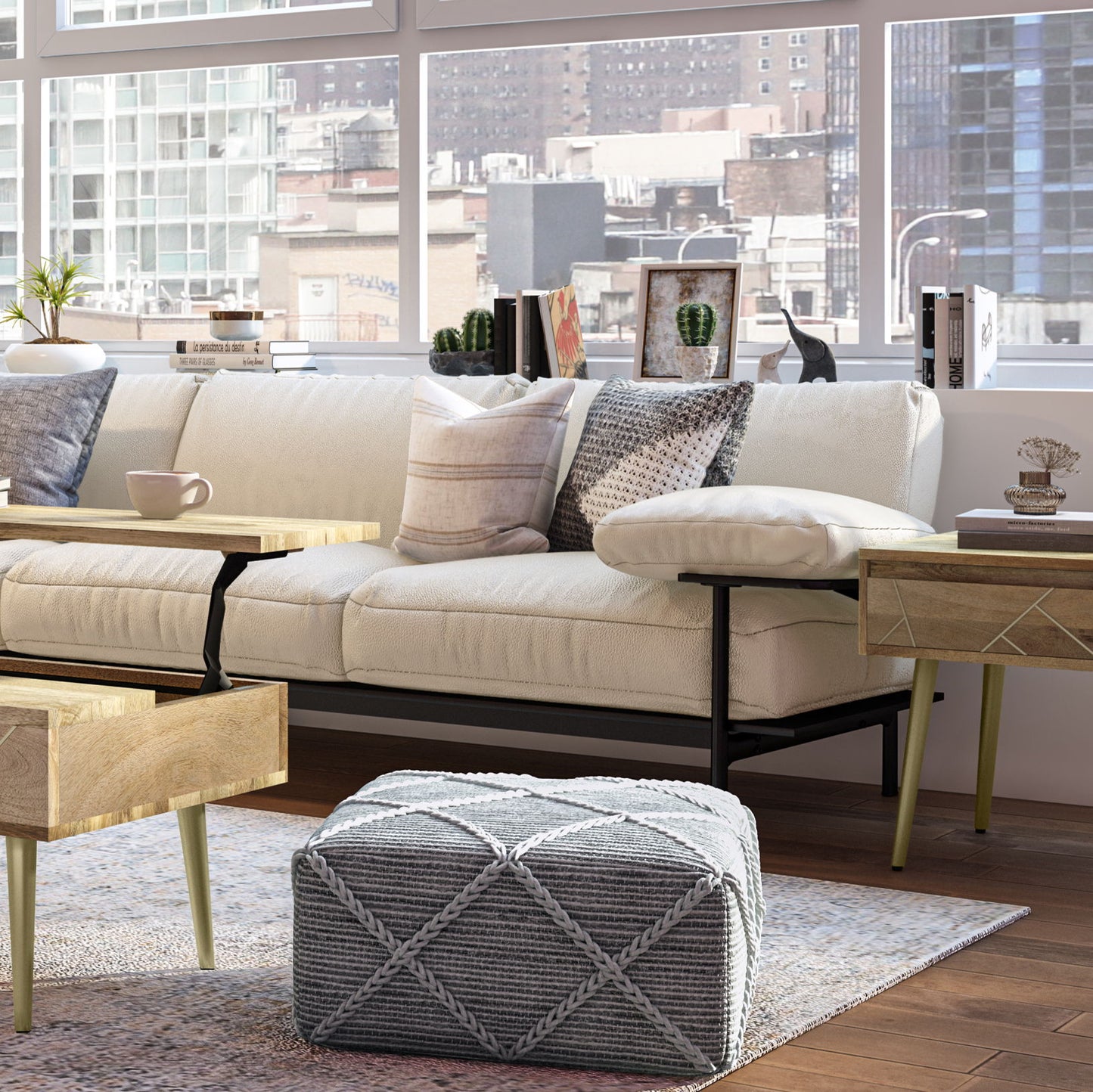Cowan - Square Pouf - Gray / Natural