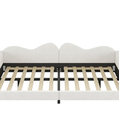 Full Size Upholstered Daybed, Sherpa Fabric Sofabed With Cloud-Shaped Backrest, No Box - Spring Needed - White