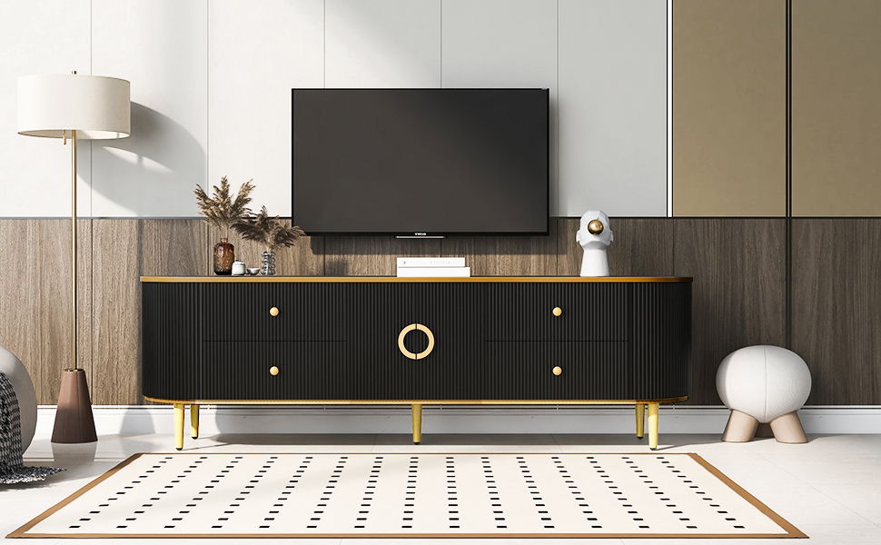 Modern TV Stand For TVs Up To 80", Entertainment Center With 4 Drawers And 1 Cabinet, Wood TV Console Table With Handles For Living Room - Black
