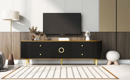 Modern TV Stand For TVs Up To 80", Entertainment Center With 4 Drawers And 1 Cabinet, Wood TV Console Table With Handles For Living Room - Black