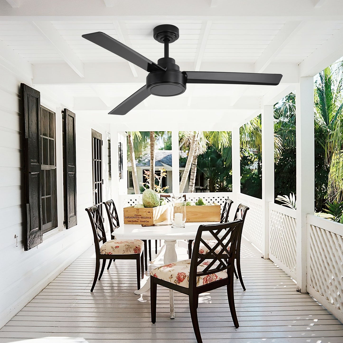 52" Outdoor Ceiling Fan Without Light, 3 Abs Blades Farmhouse Ceiling Fan With Remote Control 6-Speed Reversible Dc Motor For Living Room, Bedroom, Kitchen - Black