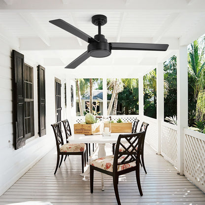 52" Outdoor Ceiling Fan Without Light, 3 Abs Blades Farmhouse Ceiling Fan With Remote Control 6-Speed Reversible Dc Motor For Living Room, Bedroom, Kitchen - Black