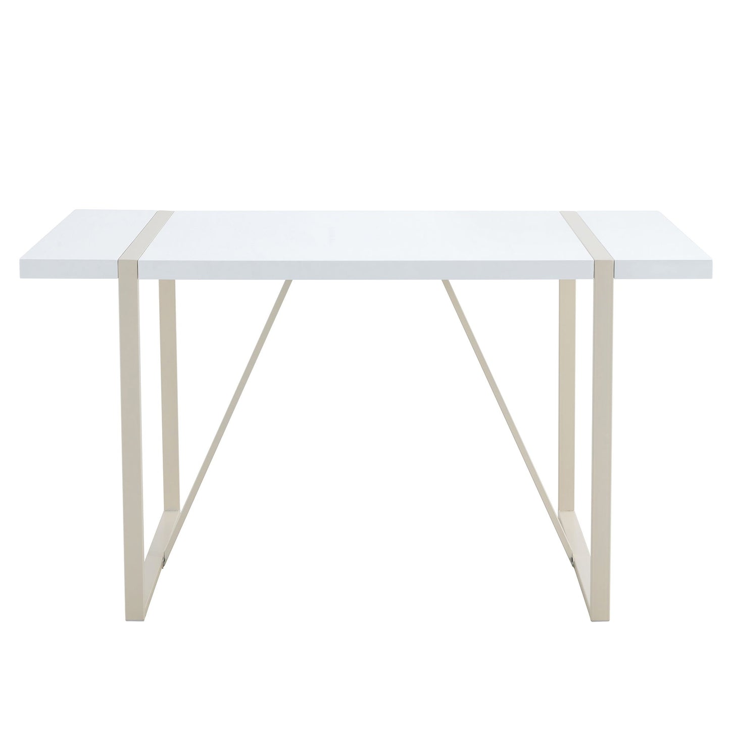Industrial Rectangular Style Dining Table For 4 - 6 People With Thick Top And Metal Legs Frame - White