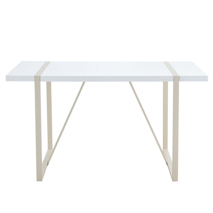 Industrial Rectangular Style Dining Table For 4 - 6 People With Thick Top And Metal Legs Frame - White
