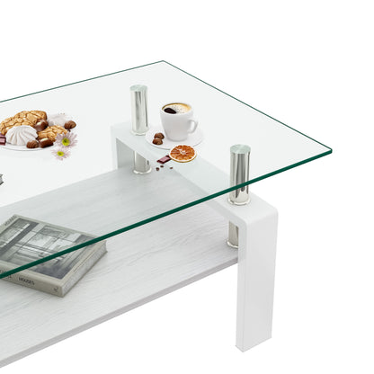 Modern Rectangular Coffee Table & Tempered Glass Top Layer, Table For Living Room - Transparent