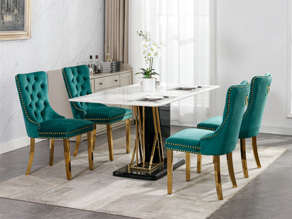 Nikki - Modern, High-End Tufted Solid Wood Contemporary Velvet Upholstered Dining Chair With Golden Stainless Steel Plating Legs, Nailhead Trim (Set of 2) - Green