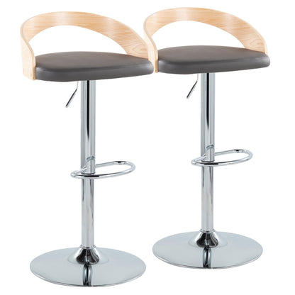 Grotto - Mid-Century Modern Adjustable Height Barstool With Swivel With Oval Footrest (Set of 2) - Chrome / Natural / Gray