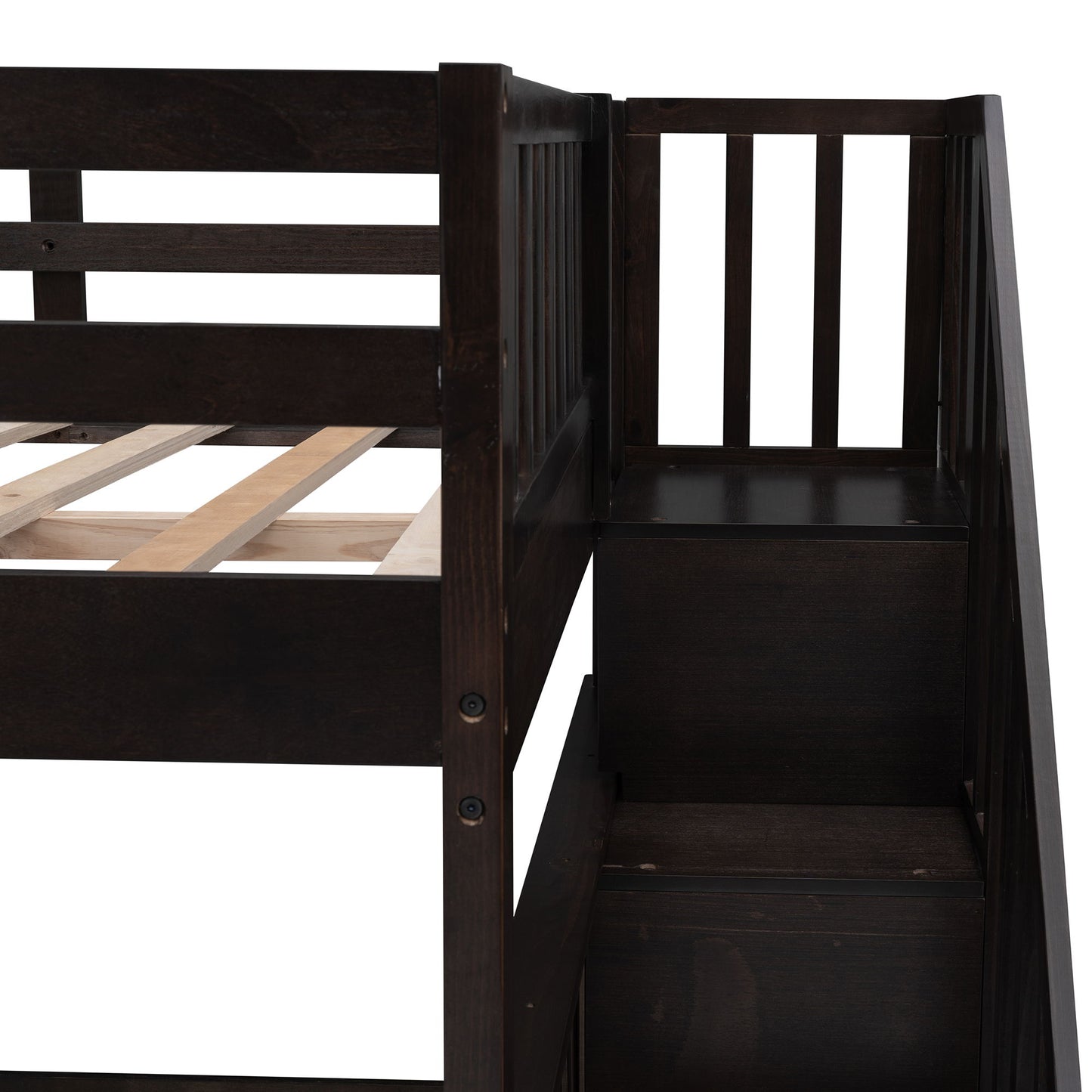 Full Over Full Stairway Bunk Bed With Storage And Guard Rail For Bedroom - Espresso