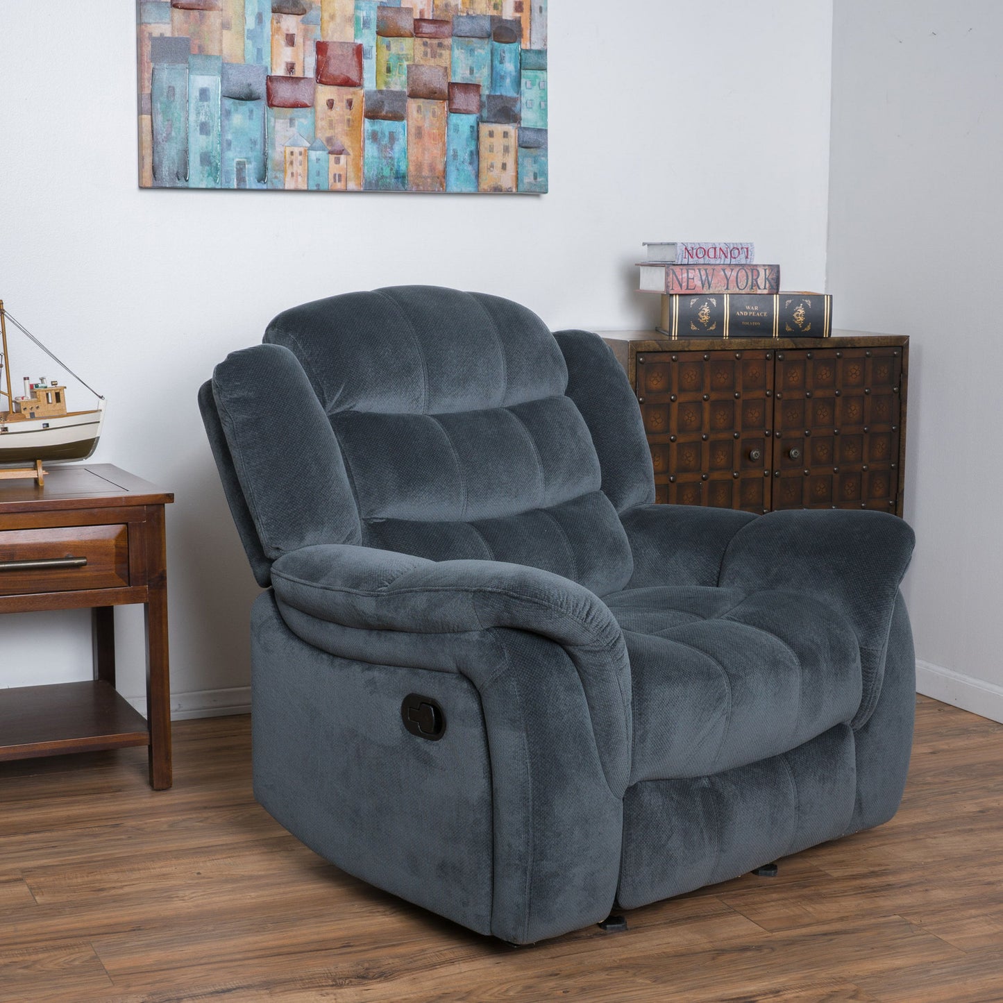 Classic Design, Plush, Glider Recliner - Steel Gray