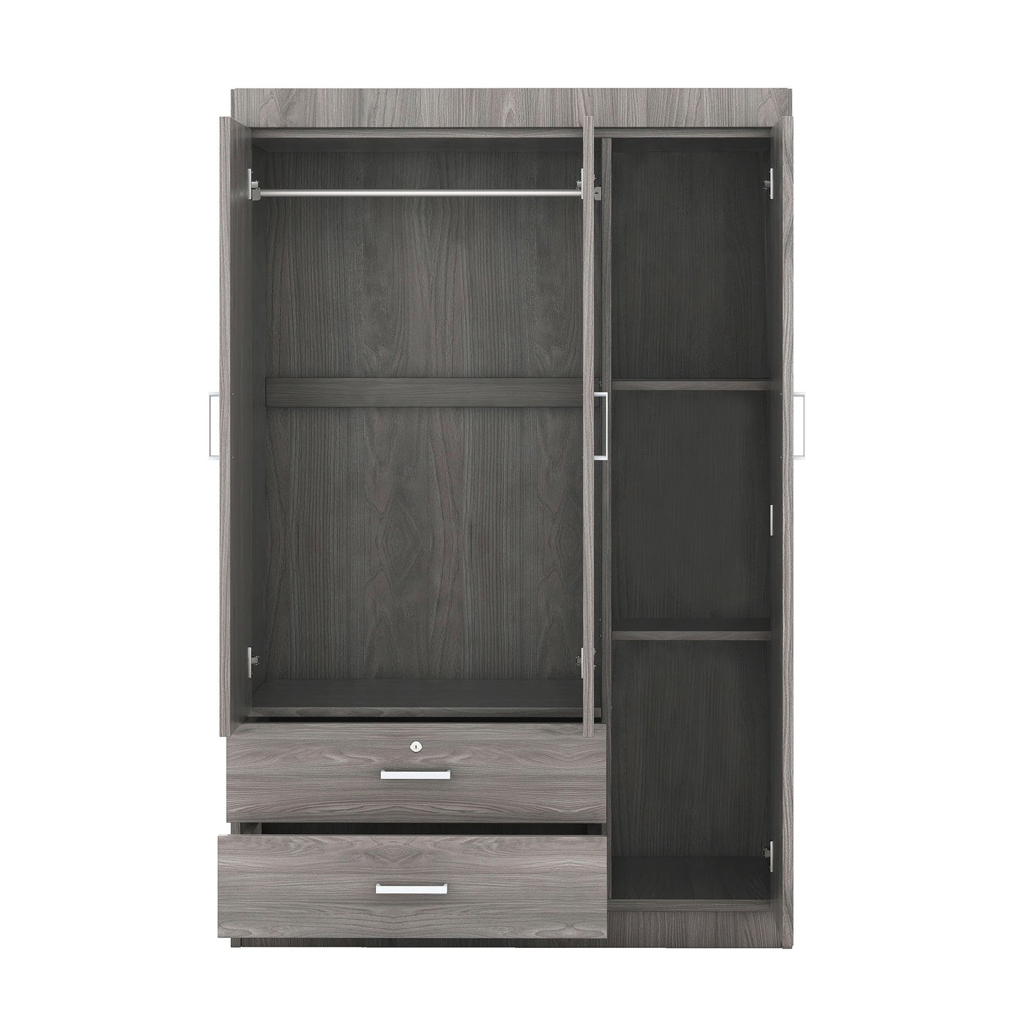 3 Door Wardrobe With 2 Drawers, Grain Effect - Gray