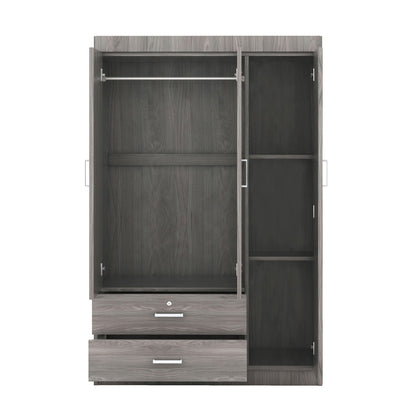 3 Door Wardrobe With 2 Drawers, Grain Effect - Gray