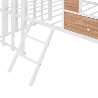 Twin Size Loft Bed With Roof, Window, Guardrail, Ladder - White